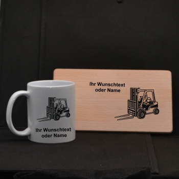 Breakfast board with cup - forklift -